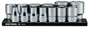 Photo of Craftsman socket set on black tray, chrome finish, front angle, SKU CMMT17380V.