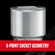 Photo of Craftsman chrome 6-point socket, graphics category, SKU CMMT17380V, close-up on black background.