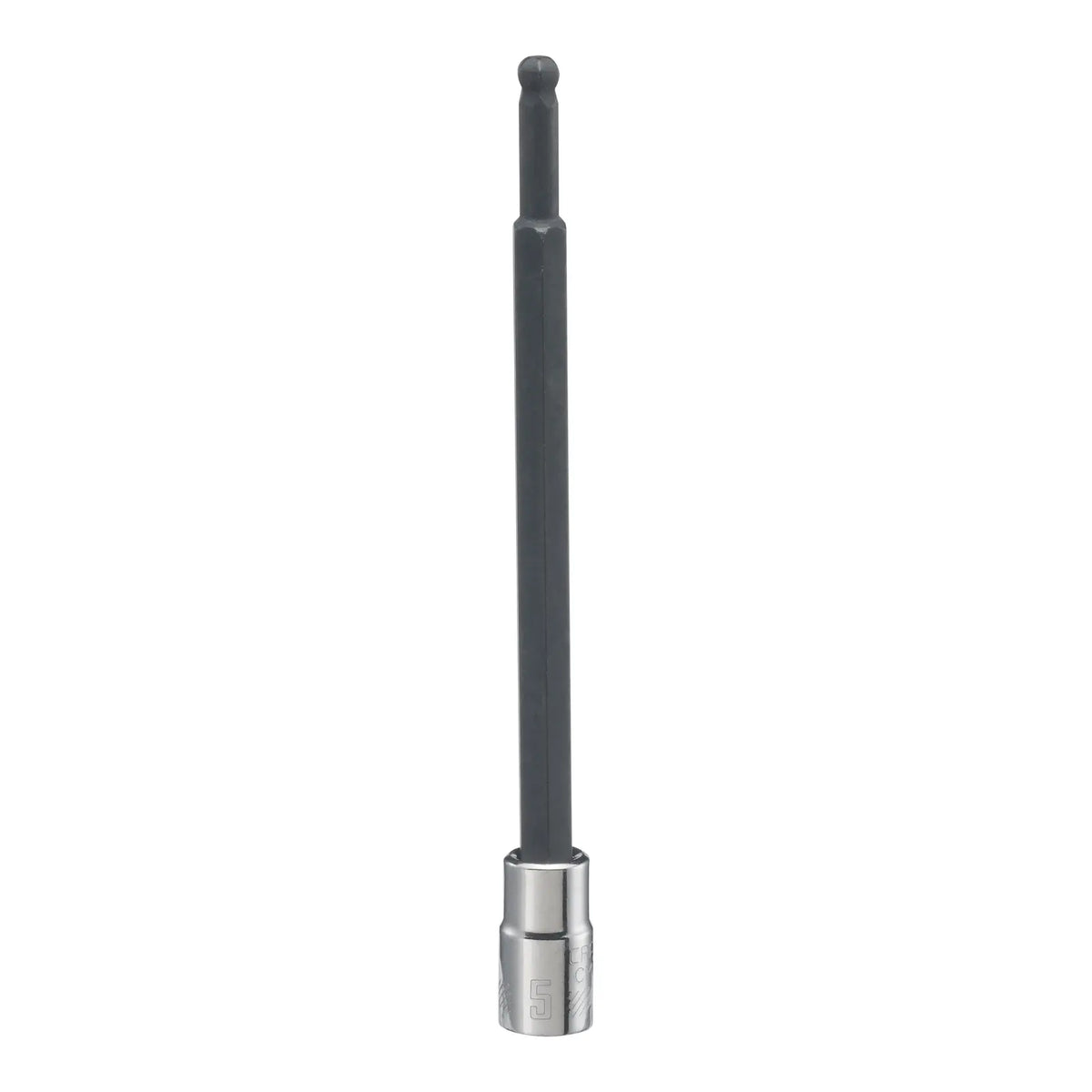 Photo of Craftsman CMMT17520 hex bit socket, long black shaft with silver base, product on white background, front angle.