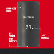 Front view of Craftsman deep socket CMMT17901 with black oxide finish, large 27 marking, 6-point socket design.