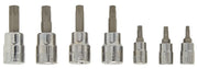 Photo of CRAFTSMAN set of seven chrome Torx bit sockets, SKU CMMT34449, front angle on white background.