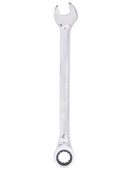 Craftsman CMMT39239 combination wrench, chrome finish, open-end and box-end, top view on white background.