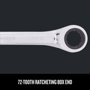 Photo of CRAFTSMAN 19mm ratcheting box end wrench, SKU CMMT39239, close-up side view with black background.