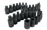Photo of CRAFTSMAN socket bit set SKU CMMT42031, black impact sockets in various sizes, arranged on white background.