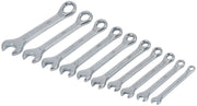 Photo of Craftsman 10-piece combination wrench set CMMT42319 in polished chrome, arranged diagonally on white background.