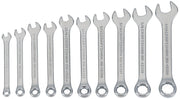 Photo of Craftsman CMMT42319 combination wrench set, ten silver wrenches arranged in size order on white background.