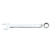 Photo of Craftsman CMMT42418 combination ratcheting wrench, chrome finish, 11/16 inch, side view on white background.