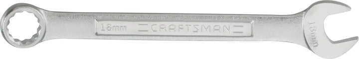 Photo of CRAFTSMAN CMMT42925 18mm combination wrench, silver finish, flat lay on white background.