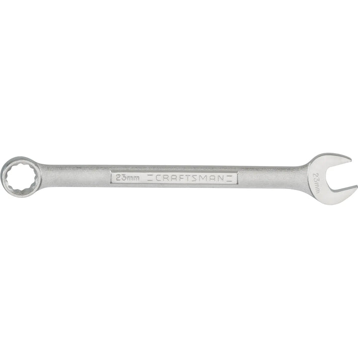Photo of Craftsman 23mm combination wrench CMMT42939, silver finish, top view on white background.