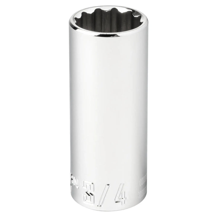 Photo of Craftsman chrome deep socket, 3/4 inch size, CMMT43317, front angle on white background.