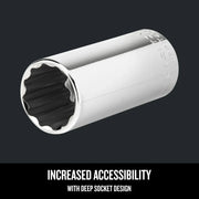 Craftsman deep socket graphics CMMT43318, silver finish, front angle on dark background.