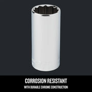 Craftsman chrome 7/8-inch socket, SKU CMMT43319, shown upright on dark background, corrosion resistant.