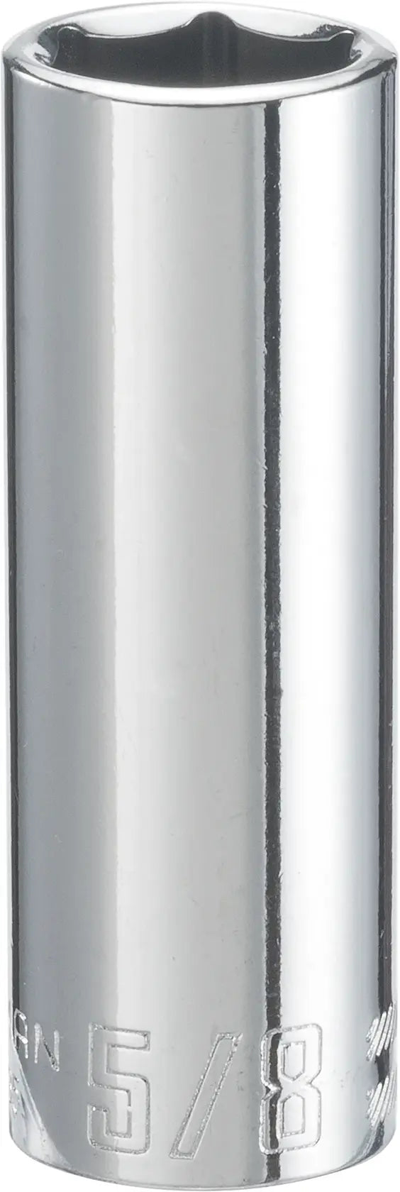 Photo of Craftsman 5/8 inch deep socket, chrome finish, CMMT43335, tool vertical on white background.
