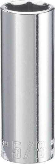 Photo of Craftsman 5/8 inch deep socket, chrome finish, CMMT43335, tool vertical on white background.