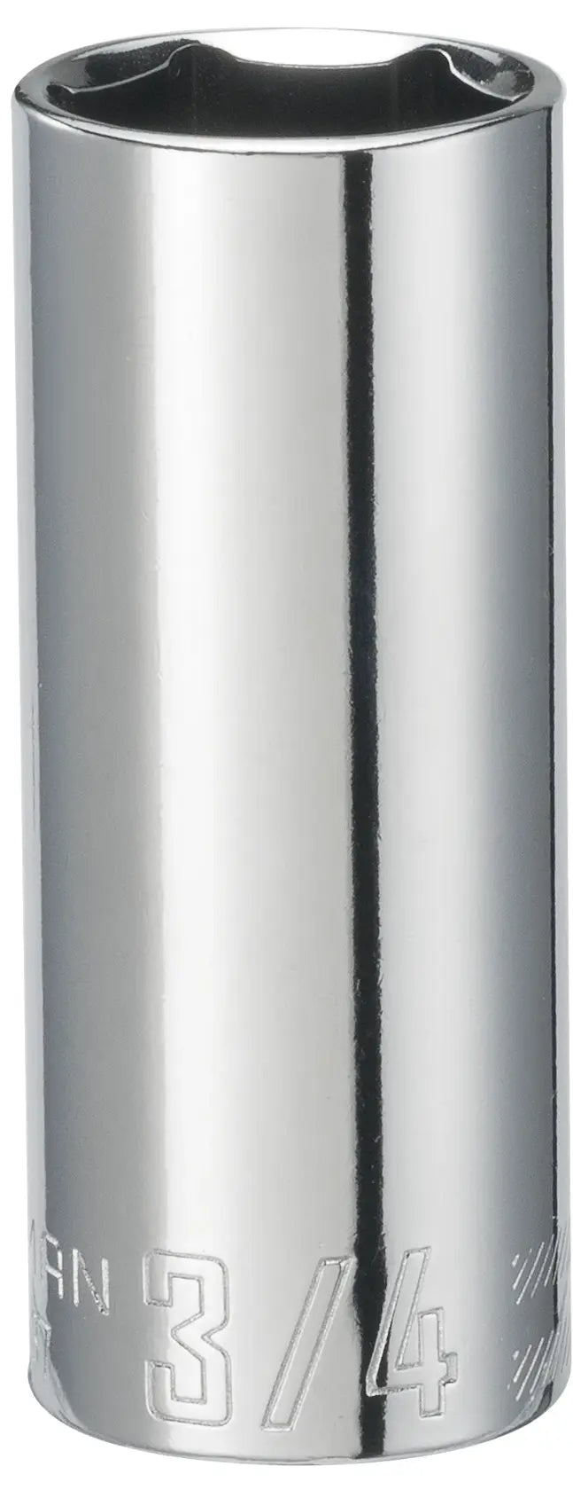 Craftsman chrome deep socket 3/4 inch, SKU CMMT43337, side view on white background.