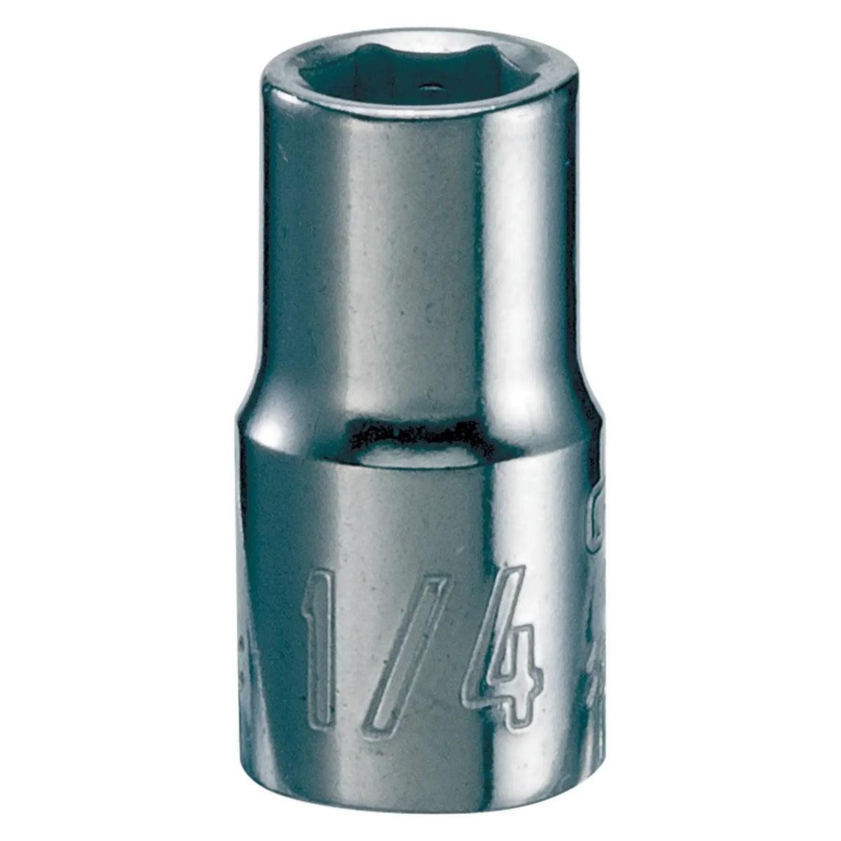 Photo of Craftsman socket tool, chrome finish, 1/4 inch size, SKU CMMT43493, front angle on white background.
