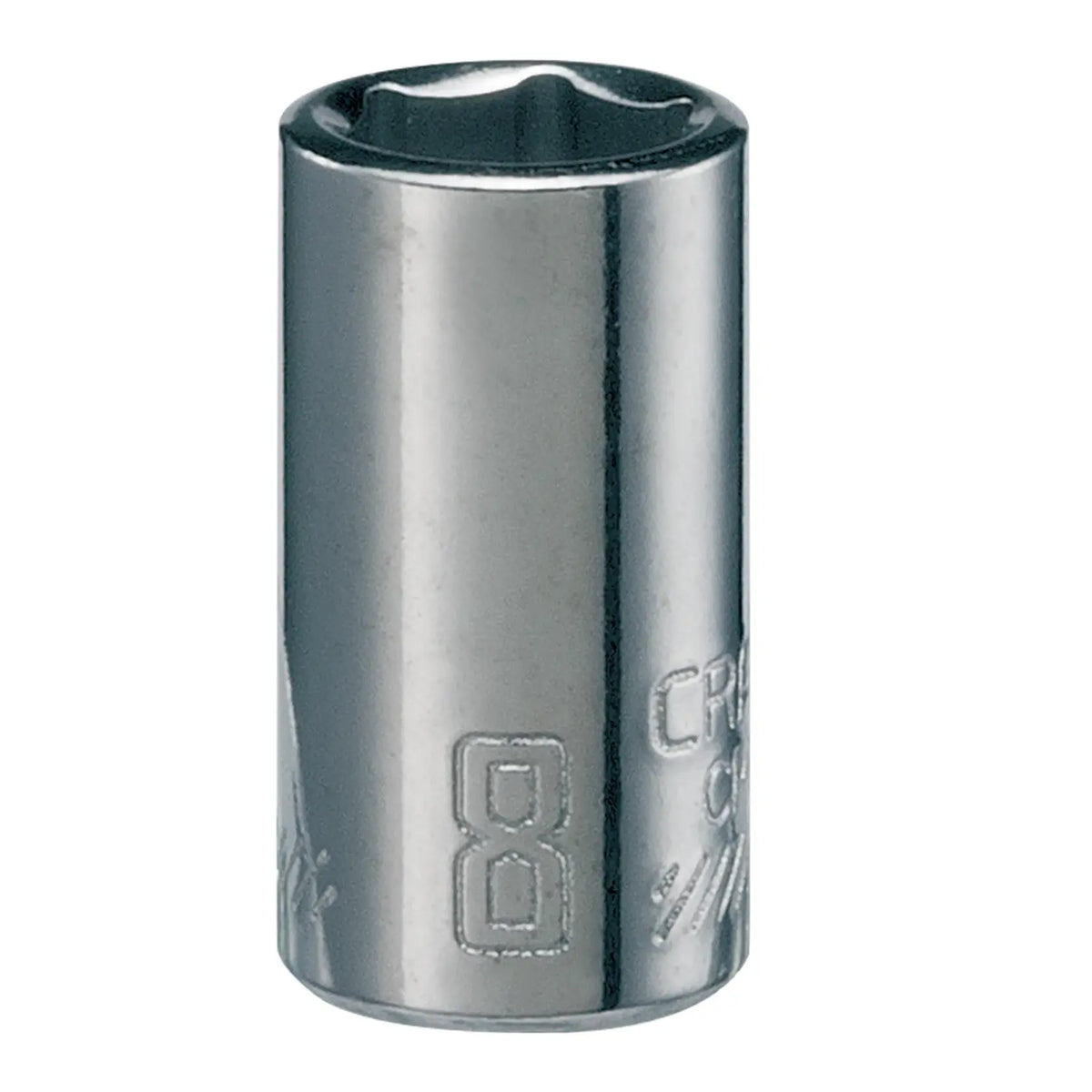 Photo of Craftsman socket, chrome finish, size 8mm, front angle, SKU CMMT43504.