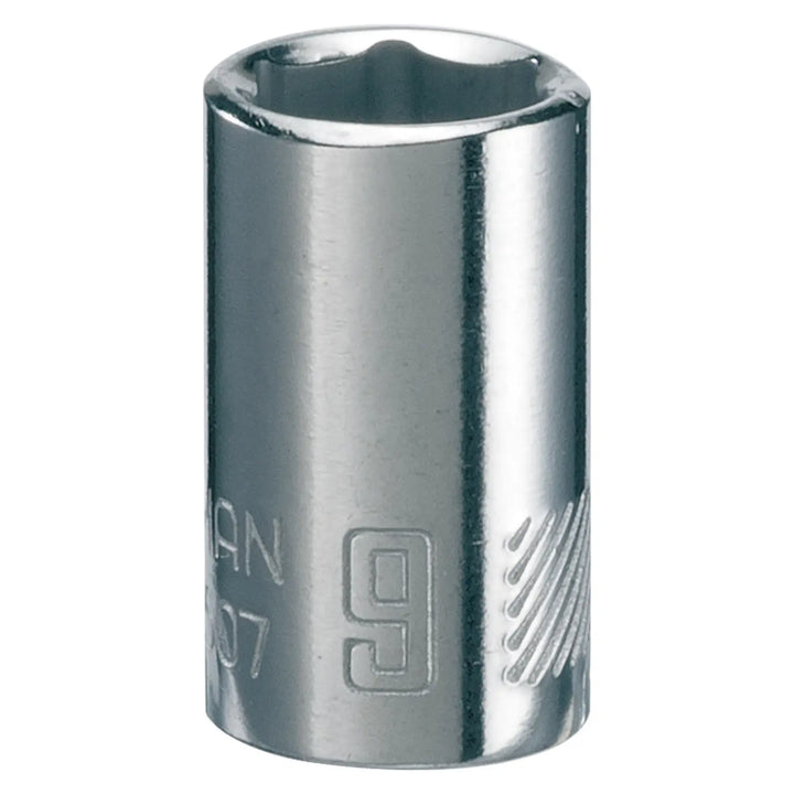 Photo of Craftsman socket CMMT43507, chrome finish, 9mm, tool category, front angle on white background.