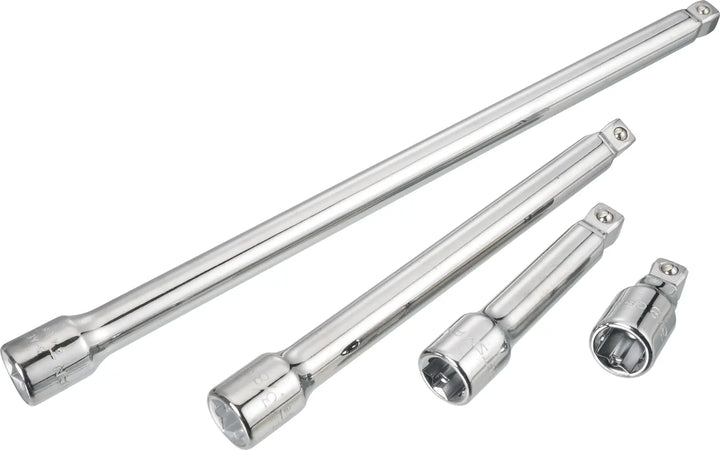 Craftsman CMMT44284 chrome extension bar set, four sizes, socket accessories, photography, angled on white background.