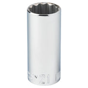 Photo of Craftsman 21mm chrome deep socket, front angle, CMMT44297 engraved on the side.