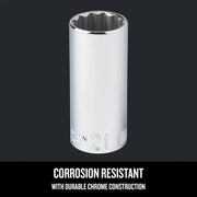 Craftsman socket, SKU CMMT44297, chrome finish, front angle on white background, labeled 21mm, corrosion resistant.
