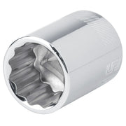 Photo of Craftsman chrome socket, twelve-point design, model CMMT44306, tool category, angled on white background.