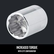 Craftsman chrome socket with 12-point configuration, side angle, SKU CMMT44306.