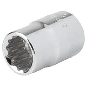Craftsman CMMT44309 chrome 12-point socket, close-up angled on white background, showing inner grooves.