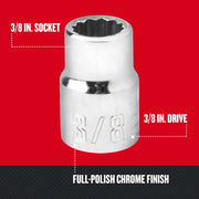 Photo of Craftsman chrome socket, 3/8 in. drive, 3/8 in. size, full-polish finish, SKU CMMT44331.