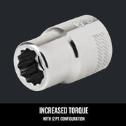 CRAFTSMAN socket tool with 12-point interior, silver finish, close-up angle, CMMT44331.