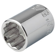 Photo of CRAFTSMAN 3/8-inch 12-point chrome socket, engraved size marking, model CMMT44335, tool close-up, angled view.