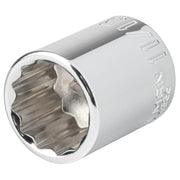 Craftsman CMMT44336 12-point chrome socket, close-up angled on white background, tool accessory.