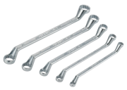 Photo of Craftsman double box end wrench set, chrome finish, SKU CMMT44349, top angle on white background.