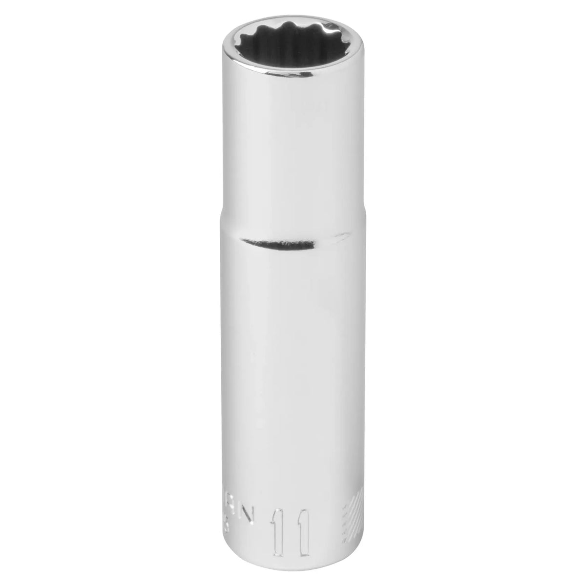 Craftsman chrome deep socket 11mm CMMT44415, front angle on white background.