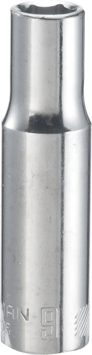 Photo of CRAFTSMAN CMMT44425 chrome deep socket, hexagonal, viewed from the front on white background.
