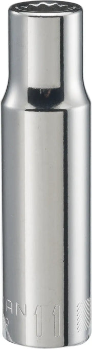 Photo of Craftsman deep socket, chrome finish, 12-point, size 11mm, SKU CMMT44439, front angle, white background.