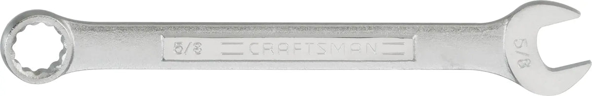 Photo of Craftsman CMMT44697 combination wrench, silver, 5/8 inch, white background, flat angle.