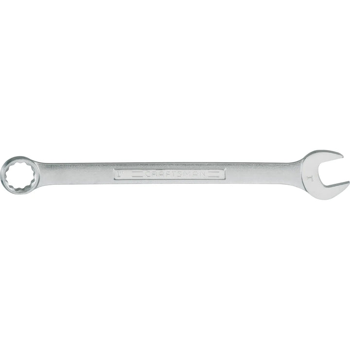 Photo of Craftsman CMMT44705 combination wrench, silver finish, flat side view on white background.