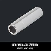 Craftsman deep socket, chrome finish, SKU CMMT45932, shown at an angle on black background.