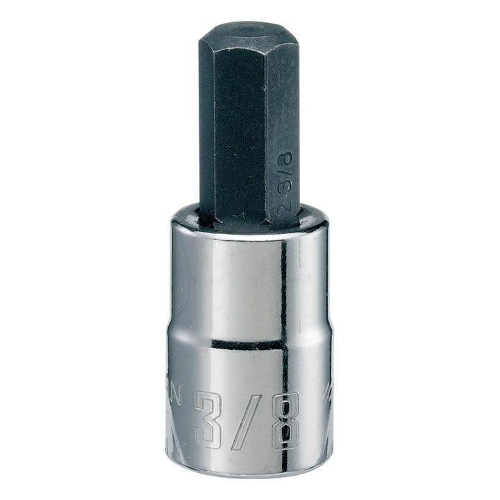 Photo of Craftsman hex bit socket, chrome finish, size 3/8 in, SKU CMMT46665, product shown upright on white background.