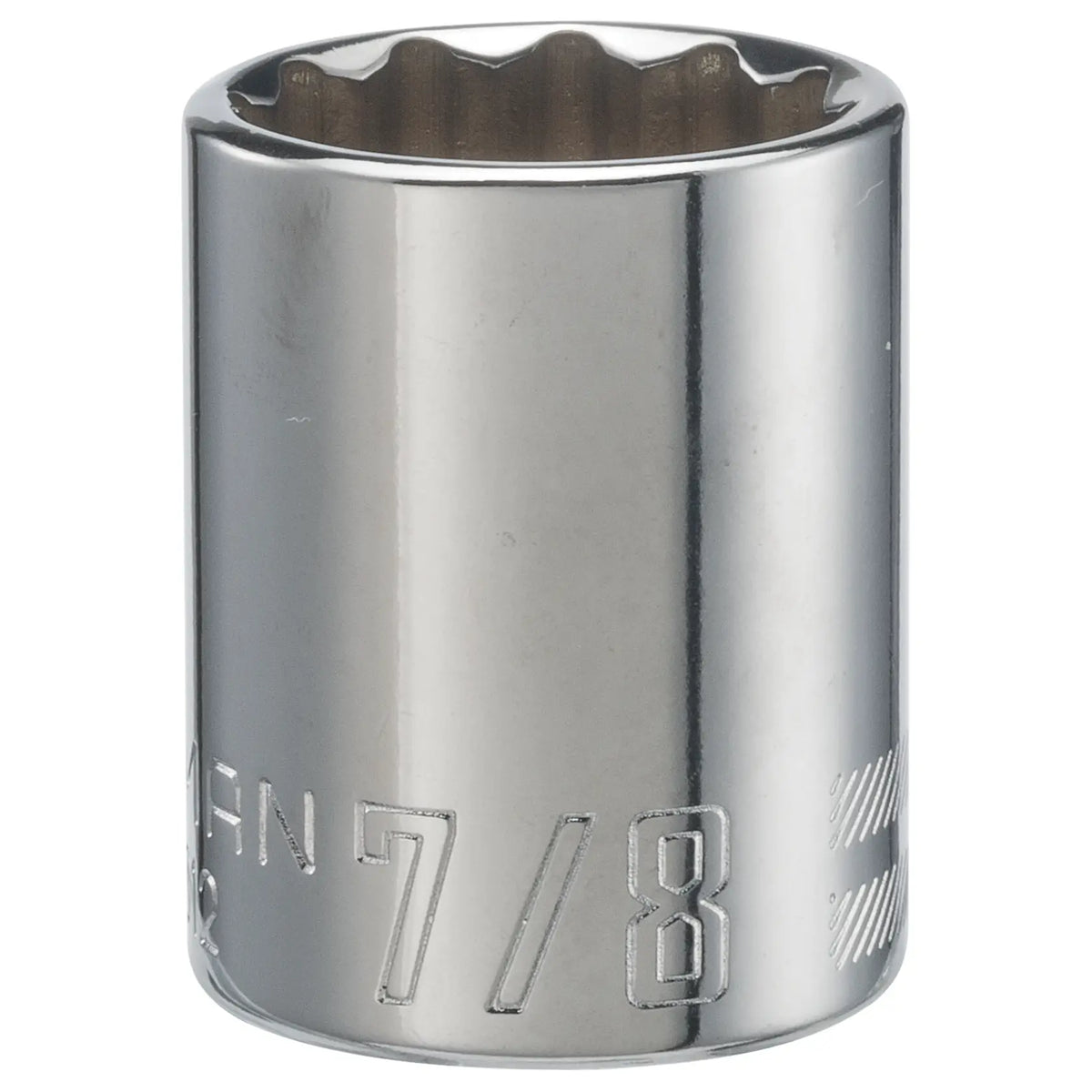 Photo of Craftsman 7/8 inch socket, chrome finish, SKU CMMT47512, displayed upright on white background.