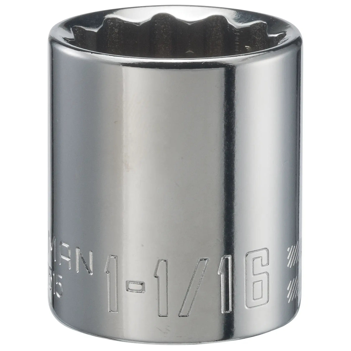 Photo of CRAFTSMAN socket, polished chrome finish, size 1-1/16 inch, SKU CMMT47515, front view.