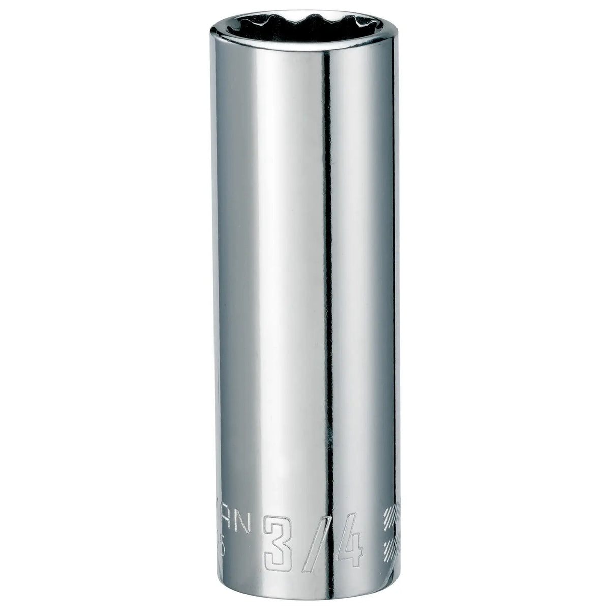 Craftsman chrome deep socket, 3/4 inch size, SKU CMMT47525, shown upright on white background.