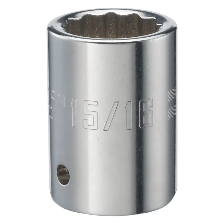 Photo of Craftsman 15/16 inch chrome socket, SKU CMMT47772, shown upright on white background.