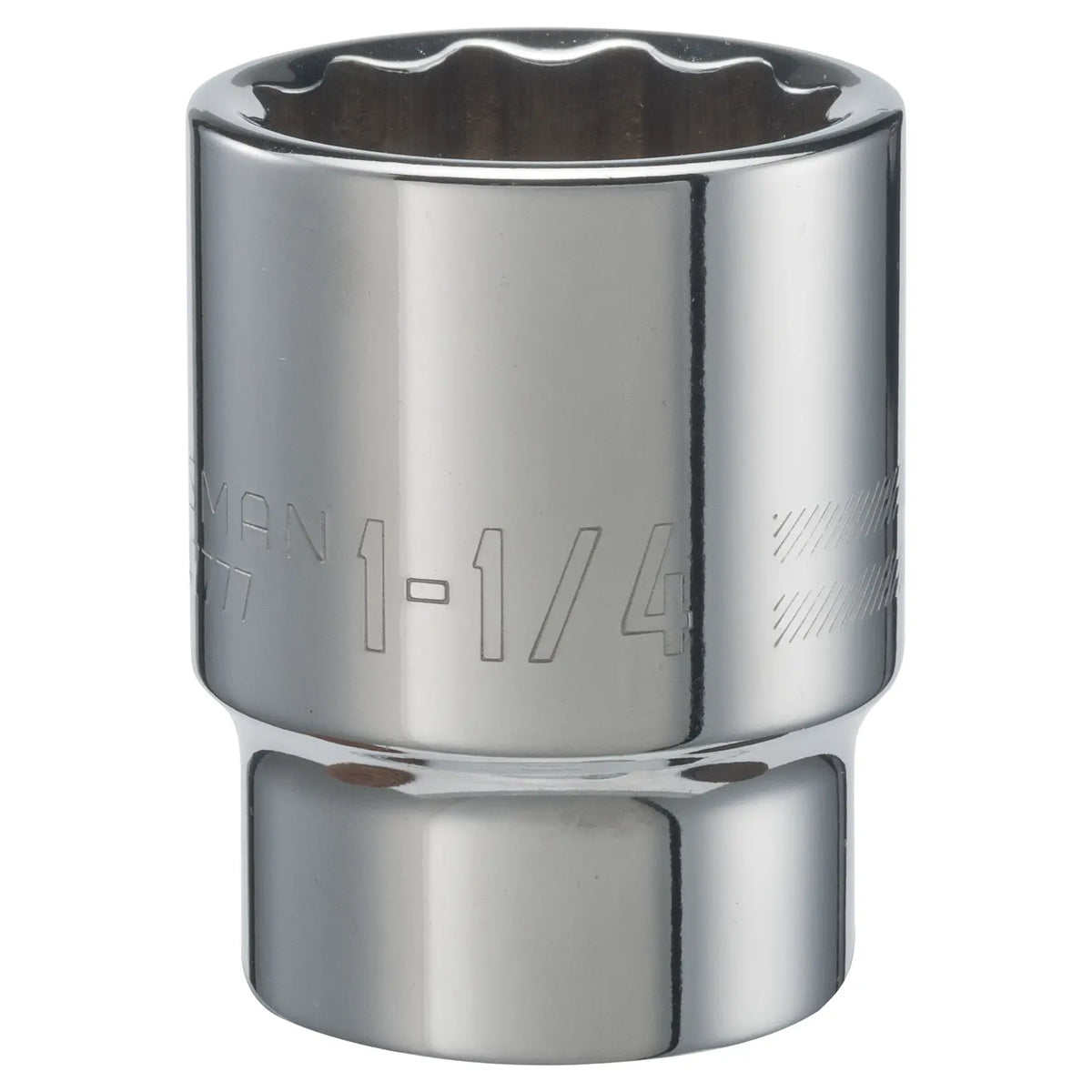 Photo of Craftsman CMMT47777 chrome 1-1/4 inch socket, close-up on white background, tool category.