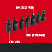 Craftsman graphic showing black oxide finish Torx socket set CMMT50839, 1/2 in. drive, large size markings.