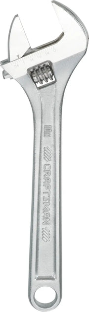 Photo of CRAFTSMAN adjustable wrench, SKU CMMT81623, silver finish, shown from above on white background.