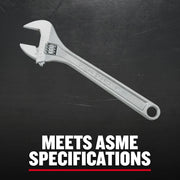 Photo of Craftsman adjustable wrench CMMT81624, silver, shown at an angle on black background.