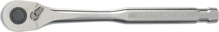 Photo of CRAFTSMAN CMMT82012 chrome ratchet wrench, side view, with engraved brand on the handle.