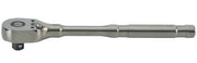 A metal ratchet wrench with a long handle and a square drive, photographed on a white background.